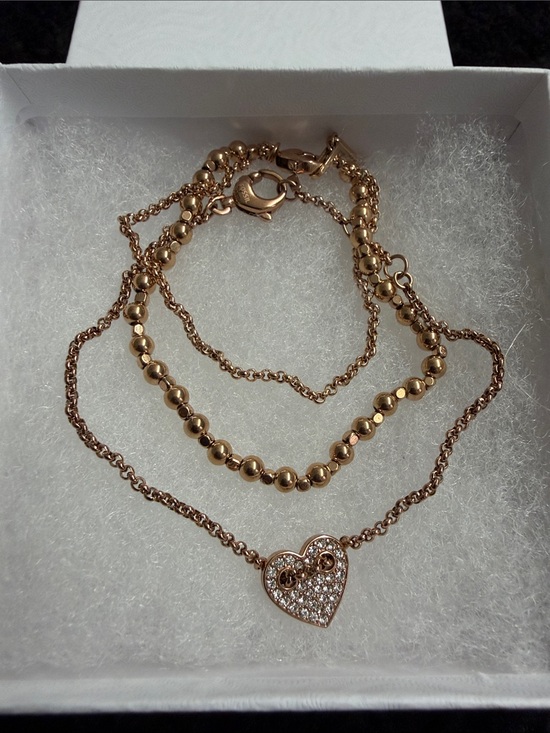 Fossil Jewelry - Fossil Rose Gold Layered Heart Bracelet with Pavé Charm